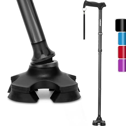 REHAND Walking Stick for Men & Women - Foldable, Adjustable, Lightweight, Self Standing Pivot Walking Cane, Soft Handle Grip, with Travel Bag, Walking Sticks for Seniors & Adults (Black)